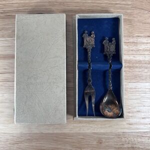 Vtg "Made in Holland"  Ornate Silver Plated Dutch Couple Dancing Utensil Set